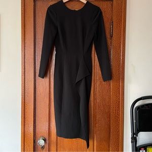H&M long sleeve bodycon black knee length dress with skirt ruffle size 2 XS